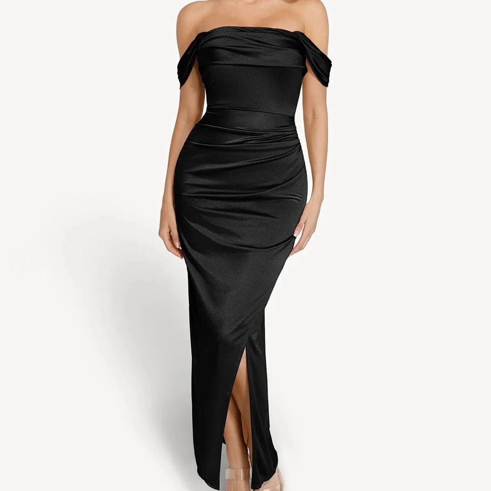 Popilush - NWT - Shapewear Off Shoulder Sculpting Maxi Dress - BLACK - Sz: SMALL